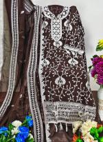Georgette Brown Wedding Wear Chain Stich Work Dress Material